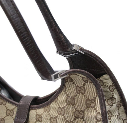 GUCCI Jackie Canvas Leather Handbag Brown Size ONE SIZE