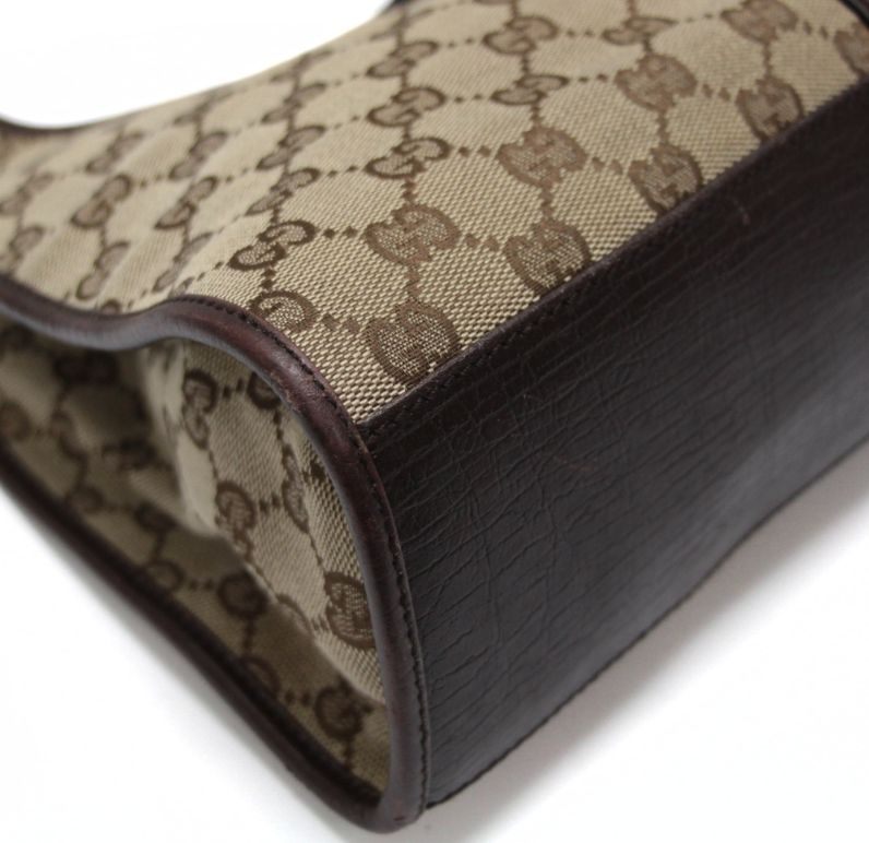 GUCCI Jackie Canvas Leather Handbag Brown Size ONE SIZE