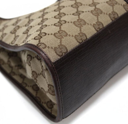 GUCCI Jackie Canvas Leather Handbag Brown Size ONE SIZE