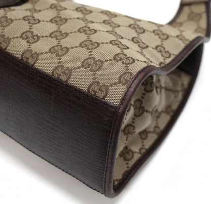 GUCCI Jackie Canvas Leather Handbag Brown Size ONE SIZE