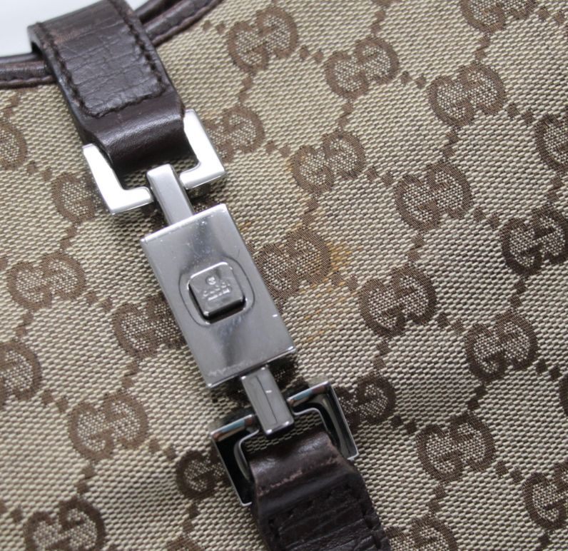 GUCCI Jackie Canvas Leather Handbag Brown Size ONE SIZE