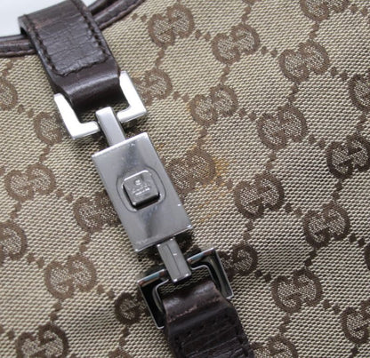 GUCCI Jackie Canvas Leather Handbag Brown Size ONE SIZE