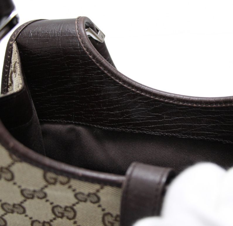 GUCCI Jackie Canvas Leather Handbag Brown Size ONE SIZE