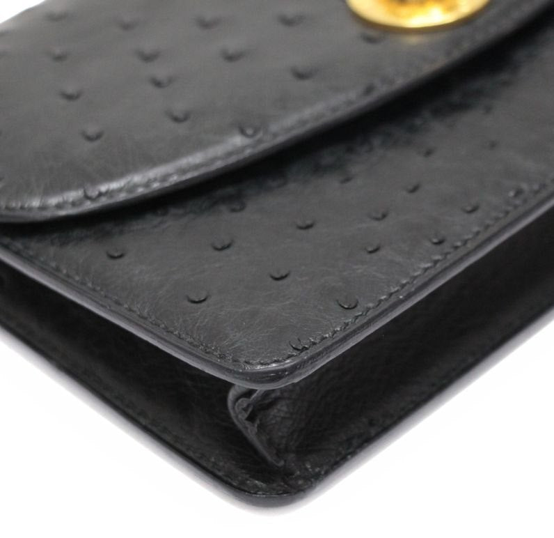 CELINE Vintage Black Ostrich Shoulder Bag Size ONE SIZE