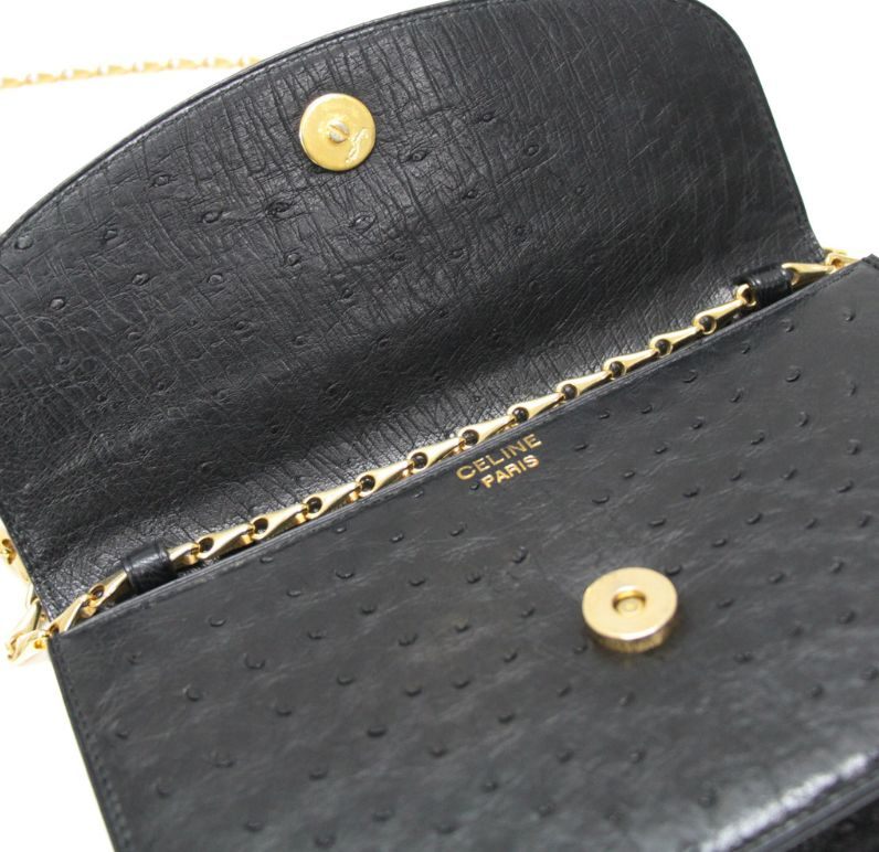 CELINE Vintage Black Ostrich Shoulder Bag Size ONE SIZE