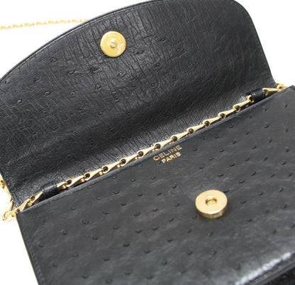 CELINE Vintage Black Ostrich Shoulder Bag Size ONE SIZE