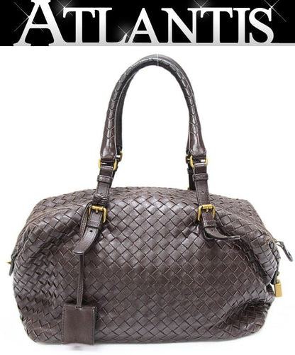 BOTTEGA VENETA Intrecciato Leather Dark Brown Boston Bag Size ONE SIZE