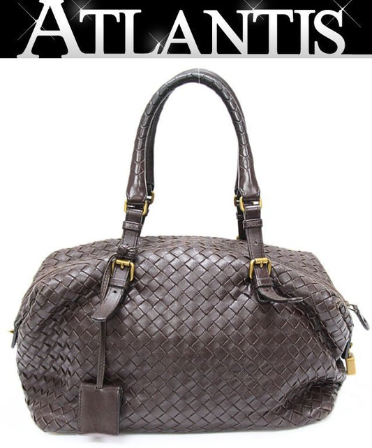 BOTTEGA VENETA Intrecciato Leather Dark Brown Boston Bag Size ONE SIZE