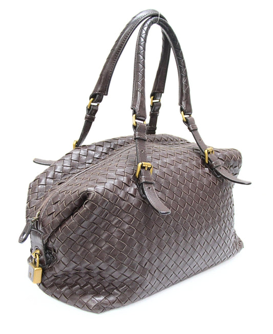 BOTTEGA VENETA Intrecciato Leather Dark Brown Boston Bag Size ONE SIZE