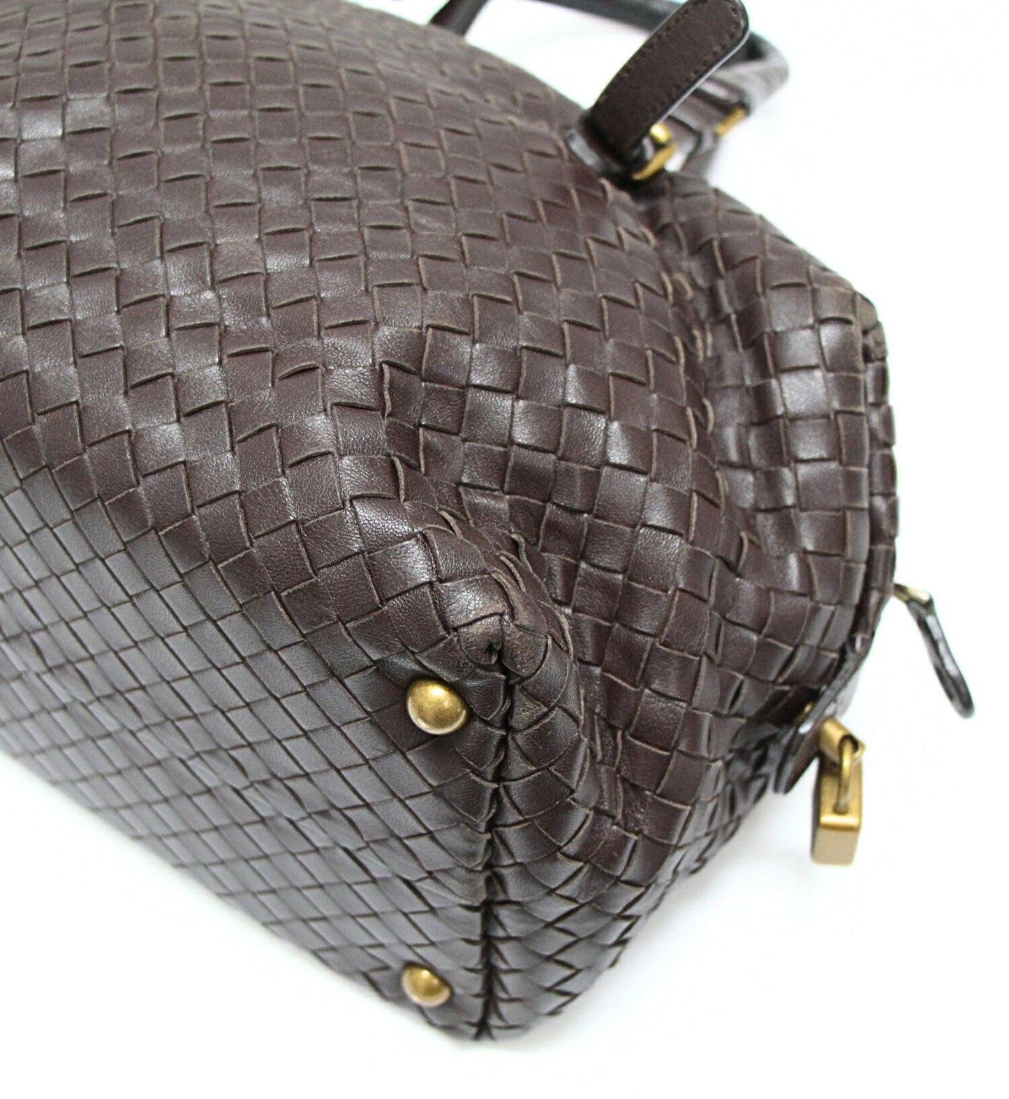 BOTTEGA VENETA Intrecciato Leather Dark Brown Boston Bag Size ONE SIZE