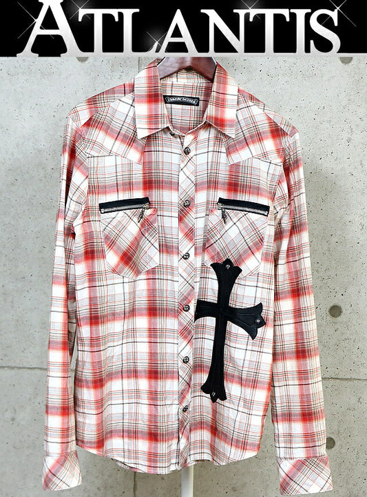 CHROME HEARTS Large Cross Patch Dagger Zip Shirt Red Size M