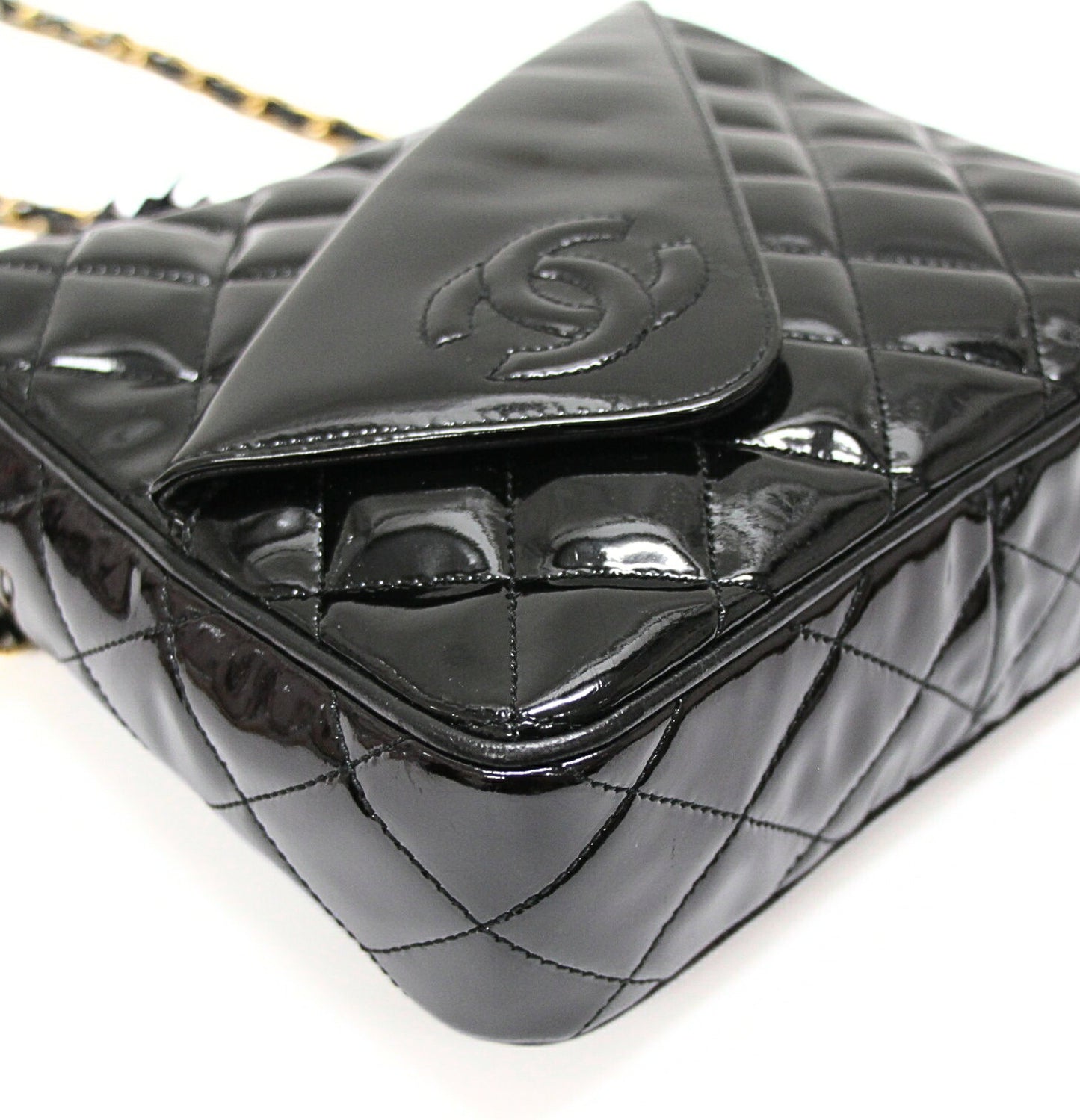 CHANEL Matelasse Fringe Patent Bag Black Size ONE SIZE