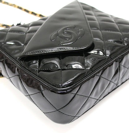 CHANEL Matelasse Fringe Patent Bag Black Size ONE SIZE