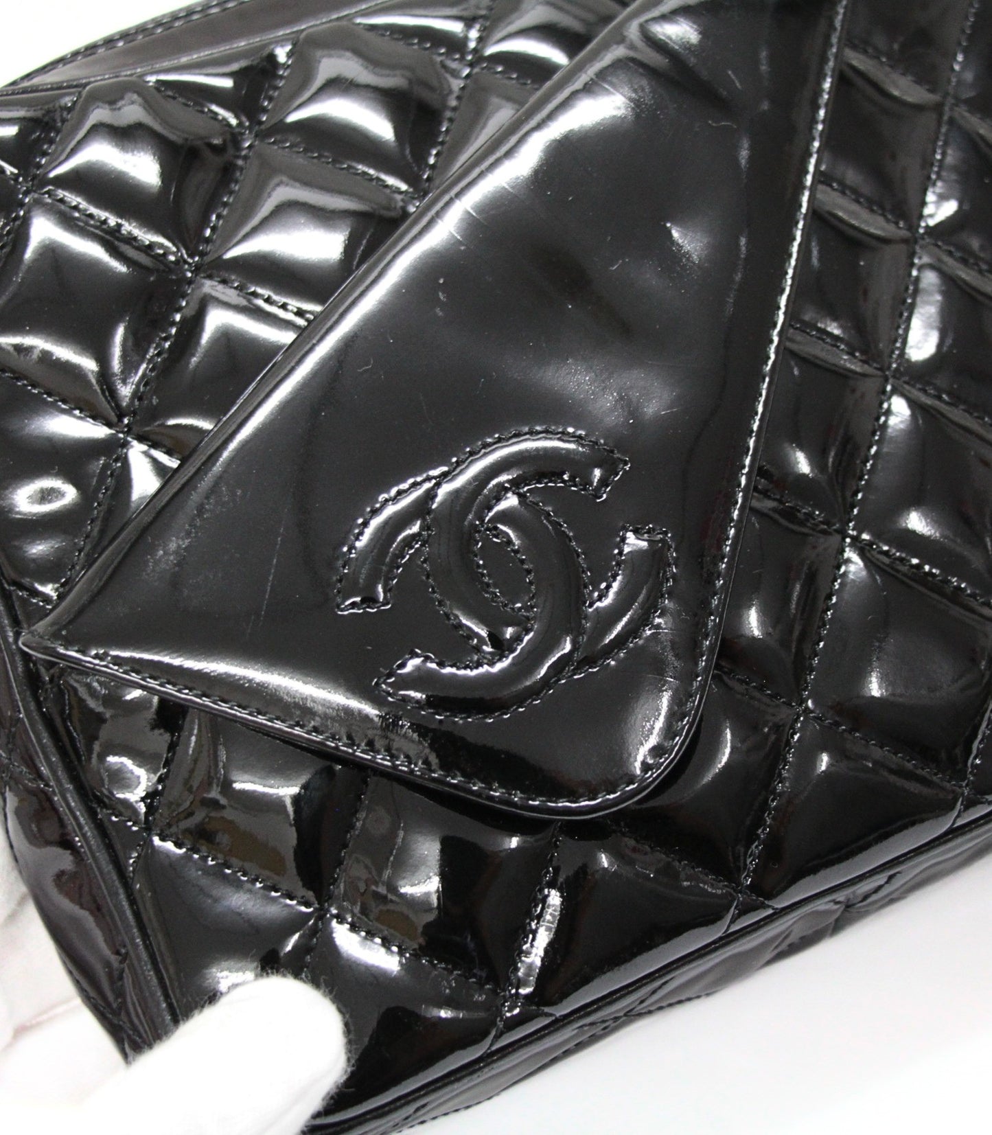 CHANEL Matelasse Fringe Patent Bag Black Size ONE SIZE