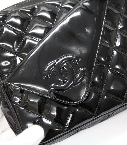 CHANEL Matelasse Fringe Patent Bag Black Size ONE SIZE