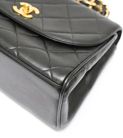 CHANEL Matelasse Lambskin Chain Handbag Black Size ONE SIZE