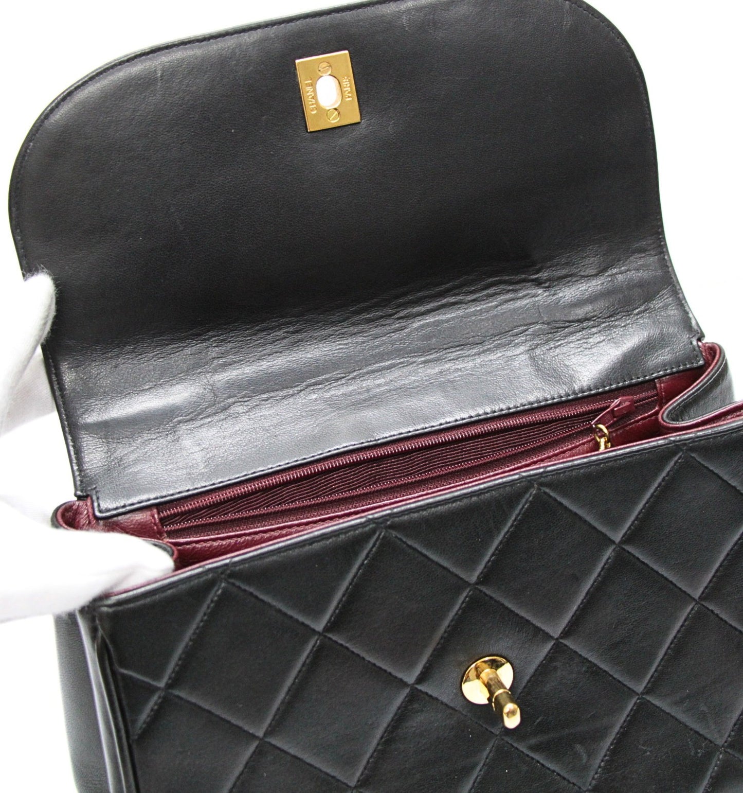 CHANEL Matelasse Lambskin Chain Handbag Black Size ONE SIZE