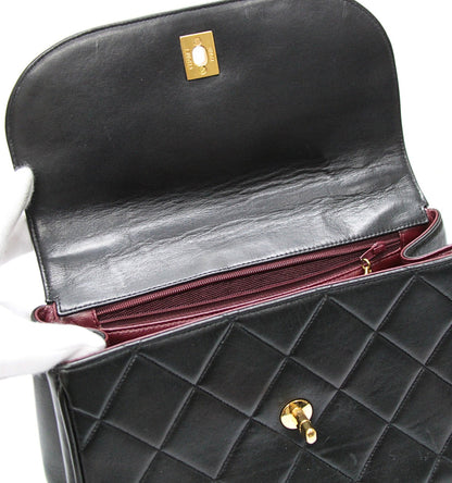 CHANEL Matelasse Lambskin Chain Handbag Black Size ONE SIZE