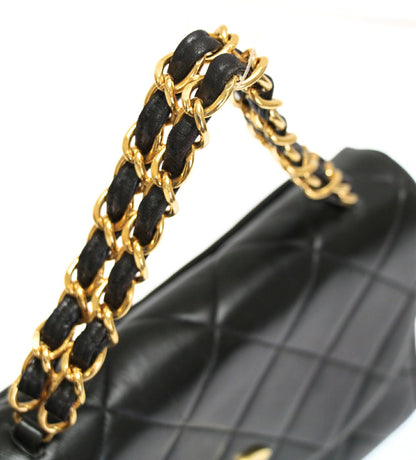 CHANEL Matelasse Lambskin Chain Handbag Black Size ONE SIZE
