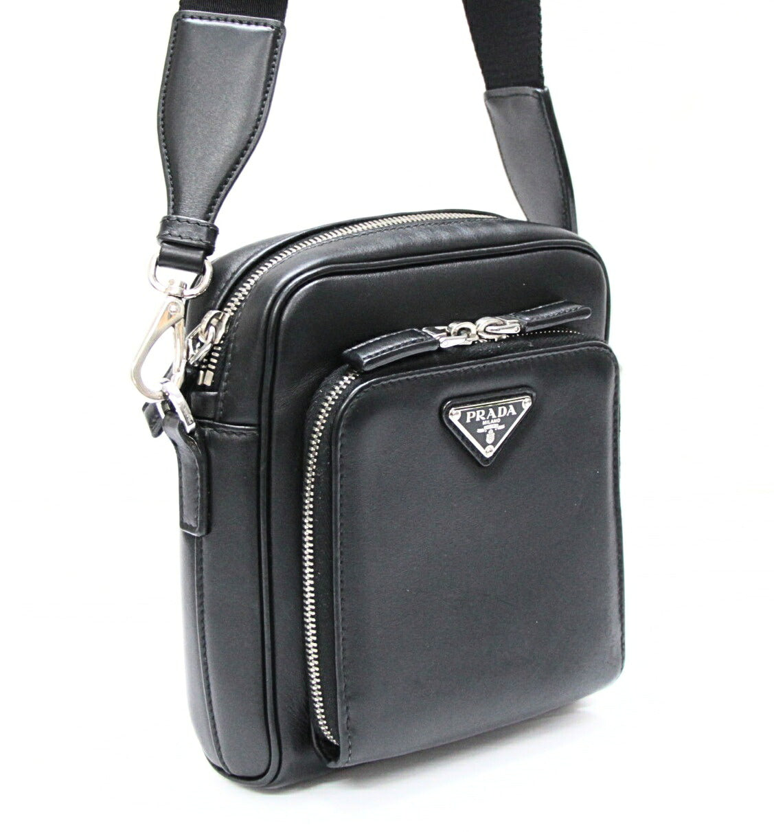 PRADA Triangle Logo Soft Calf Bag Black Size ONE SIZE