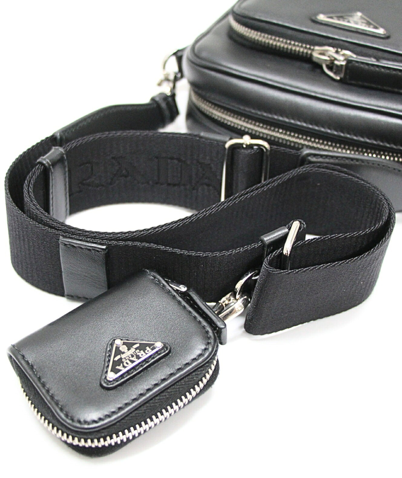 PRADA Triangle Logo Soft Calf Bag Black Size ONE SIZE