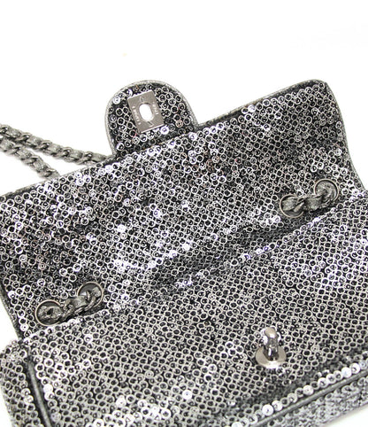 CHANEL East West Sequin Silver HW Chain Shoulder Bag Black