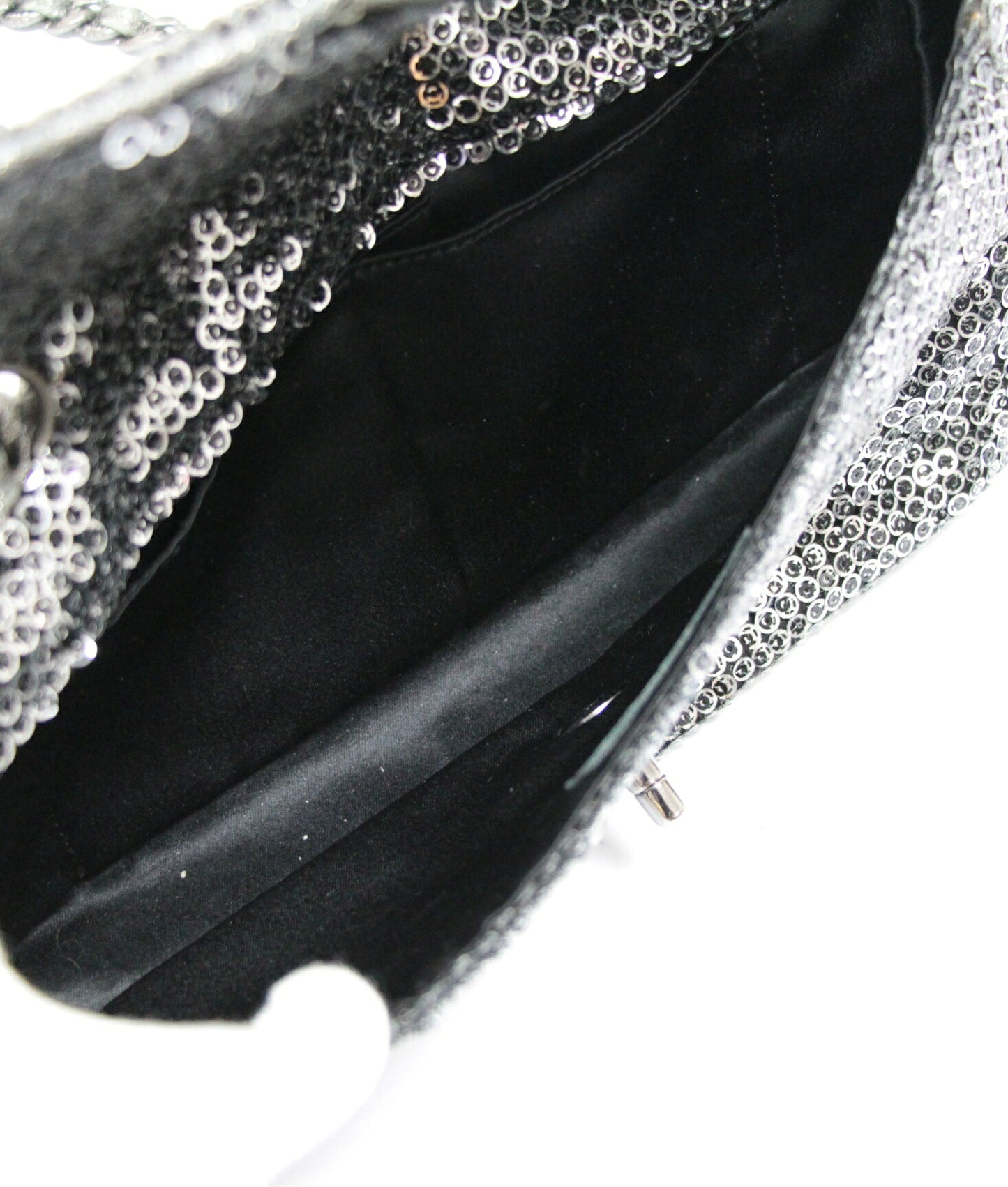 CHANEL East West Sequin Silver HW Chain Shoulder Bag Black