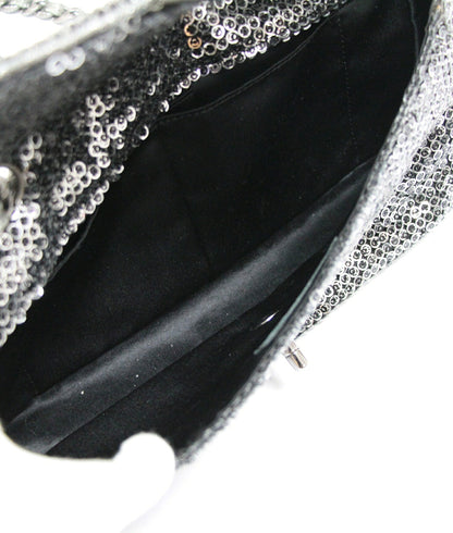 CHANEL East West Sequin Silver HW Chain Shoulder Bag Black
