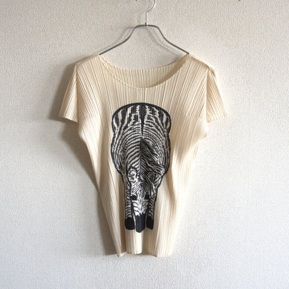 PLEATS PLEASE Animal Print Pleated Top T-Shirt Size 3