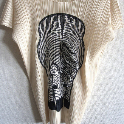 PLEATS PLEASE Animal Print Pleated Top T-Shirt Size 3