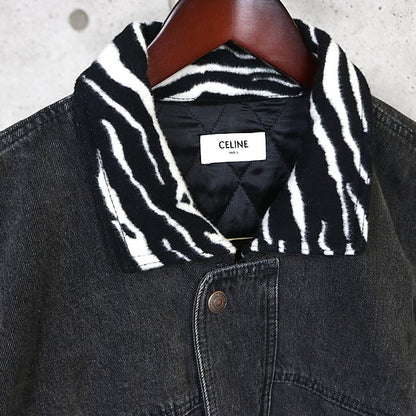 CELINE 21AW Hedi TEEN KNIGHT POEM Zebra Jacket Black Size L