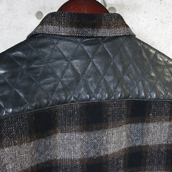 CHROME HEARTS CPO Check Shirt Wool Leather Grey Size S
