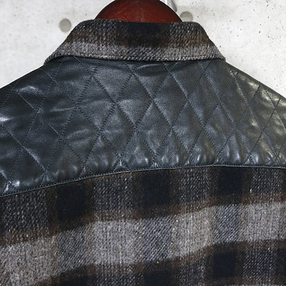 CHROME HEARTS CPO Check Shirt Wool Leather Grey Size S