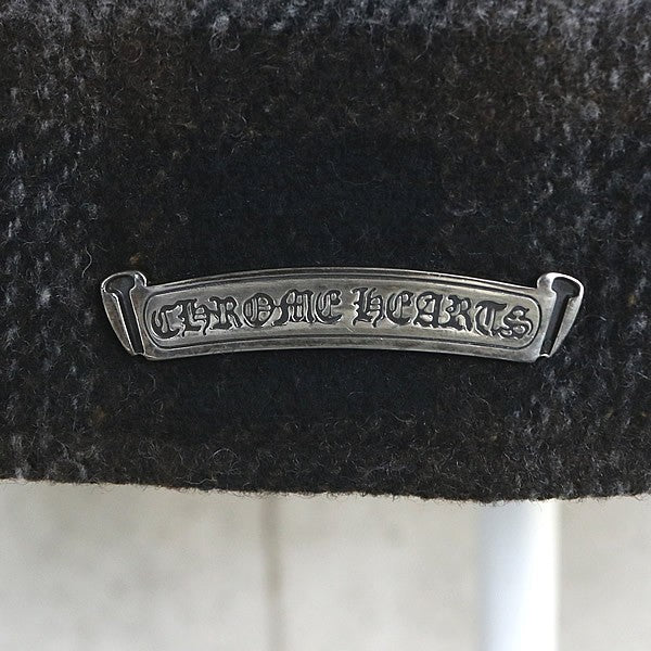 CHROME HEARTS CPO Check Shirt Wool Leather Grey Size S