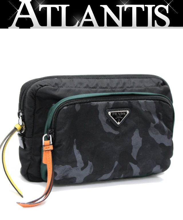PRADA Triangle Logo Camouflage Pouch Black Size ONE SIZE