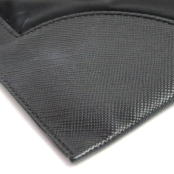 PRADA Black Nylon Saffiano Leather Clutch Bag Size ONE SIZE