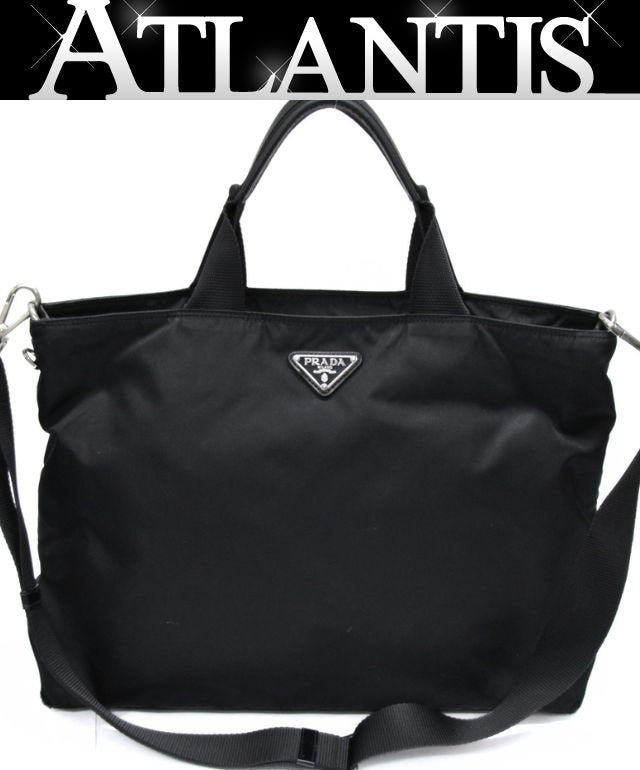 PRADA Triangle Logo Nylon 2-Way Bag Black Size ONE SIZE