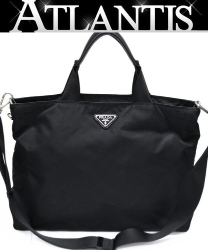 PRADA Triangle Logo Nylon 2-Way Bag Black Size ONE SIZE