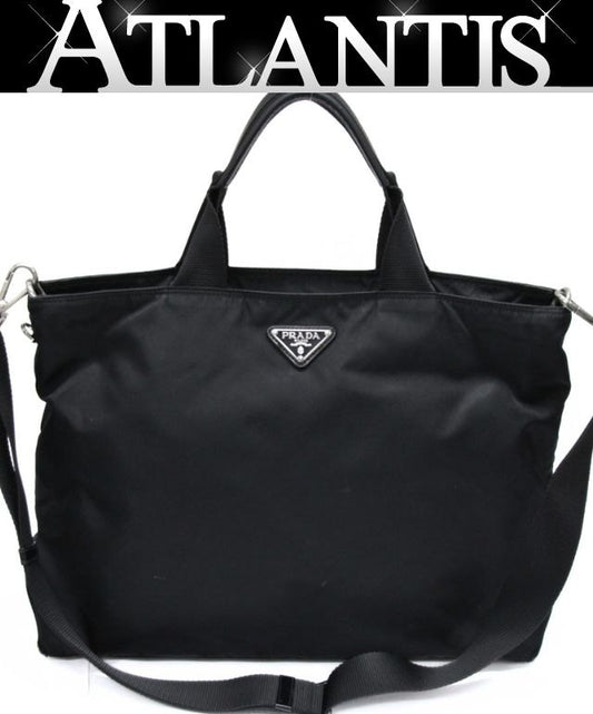 PRADA Triangle Logo Nylon 2-Way Bag Black Size ONE SIZE