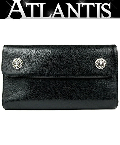 CHROME HEARTS Wave Cross Leather Wallet Black Size ONE SIZE