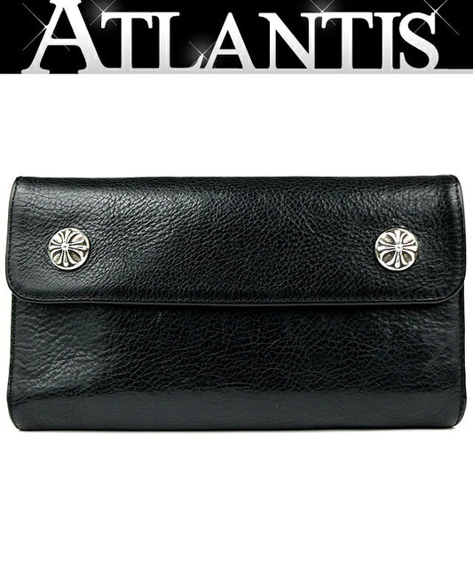CHROME HEARTS Wave Cross Leather Wallet Black Size ONE SIZE