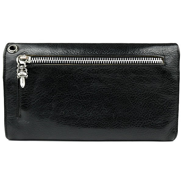 CHROME HEARTS Wave Cross Leather Wallet Black Size ONE SIZE