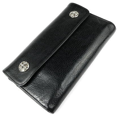 CHROME HEARTS Wave Cross Leather Wallet Black Size ONE SIZE