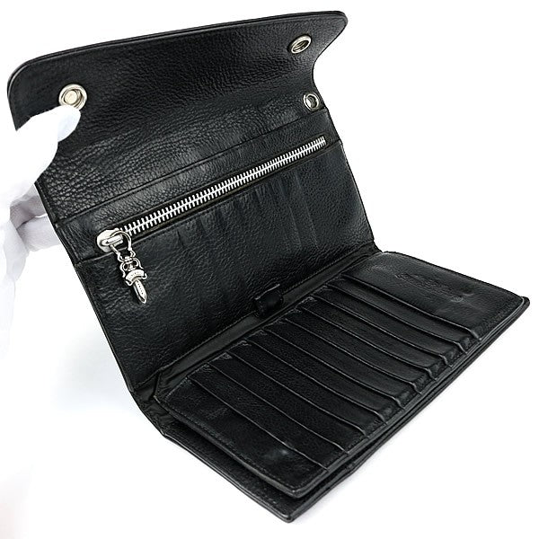 CHROME HEARTS Wave Cross Leather Wallet Black Size ONE SIZE