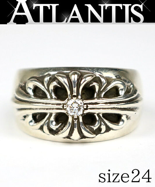 CHROME HEARTS Floral Cross 1P Silver Ring Size US 11
