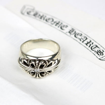 CHROME HEARTS Floral Cross 1P Silver Ring Size ONE SIZE