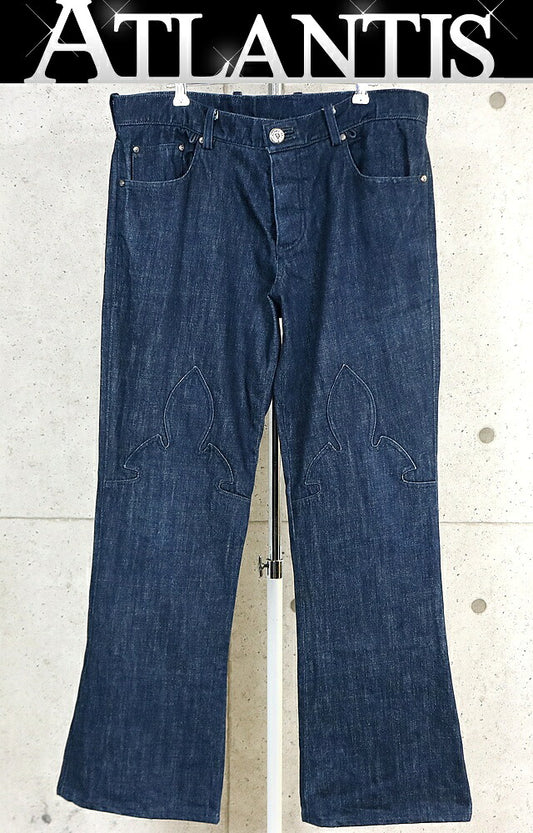CHROME HEARTS Horseshoe Button Flare Knee Blue Jeans Size 34