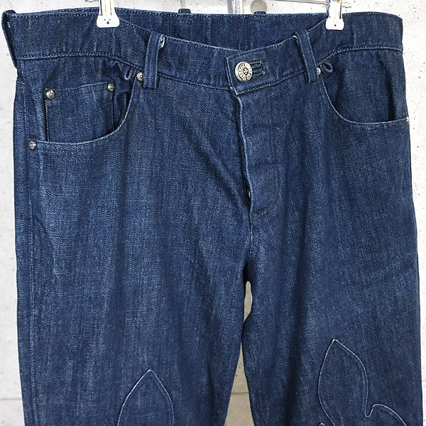 CHROME HEARTS Horseshoe Button Flare Knee Blue Jeans Size 34