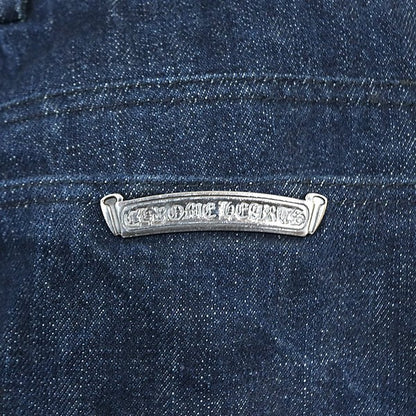 CHROME HEARTS Horseshoe Button Flare Knee Blue Jeans Size 34