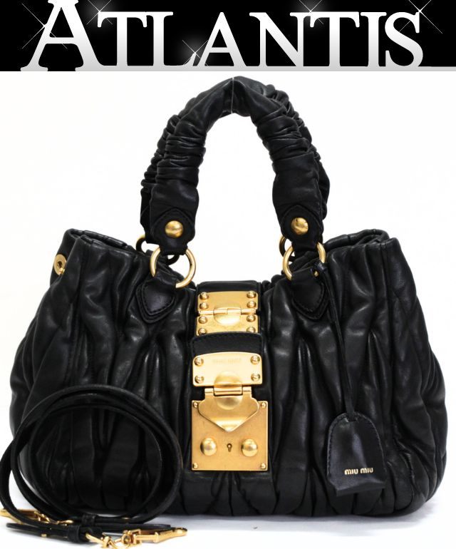 miu miu Matelasse Gathered 2-Way Bag Black Size ONE SIZE